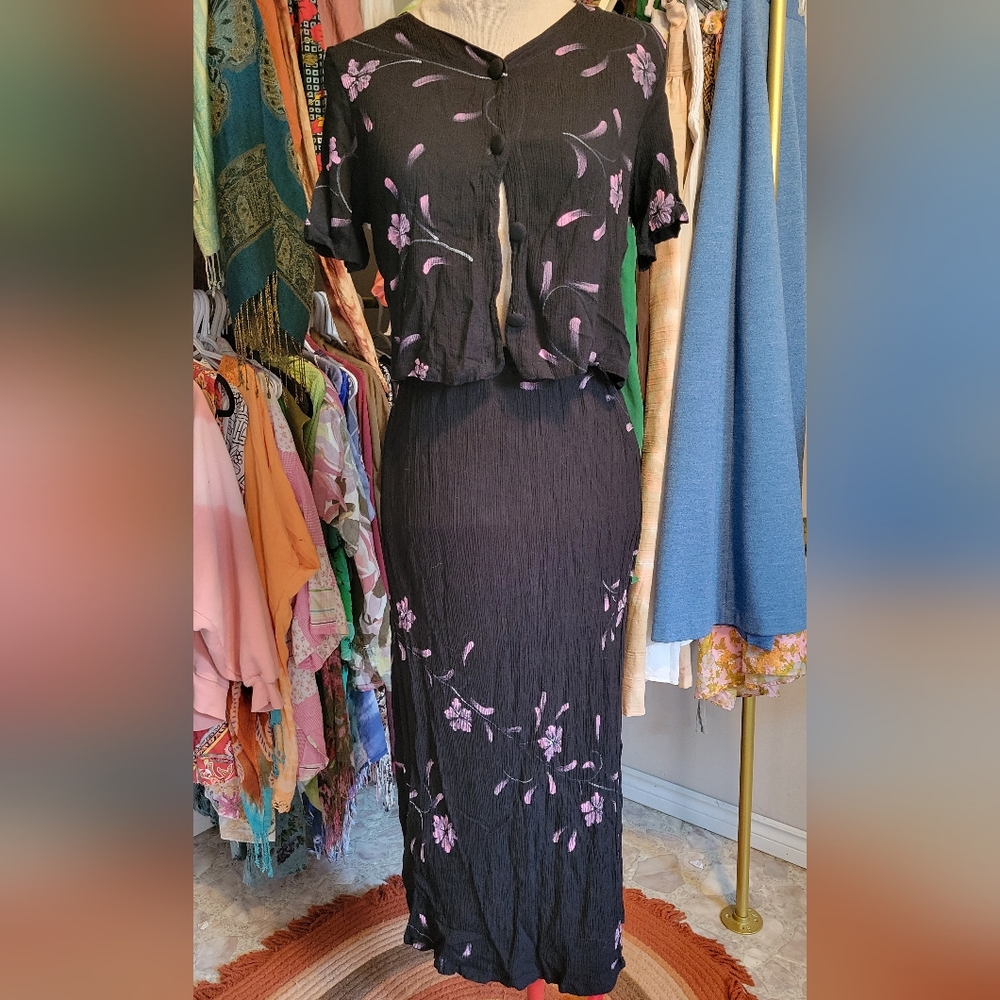 sS Vintage Black Two Piece with Pink Florals
